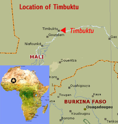 Map showing the location of Timbuktu UNESCO world heritage site, Mali